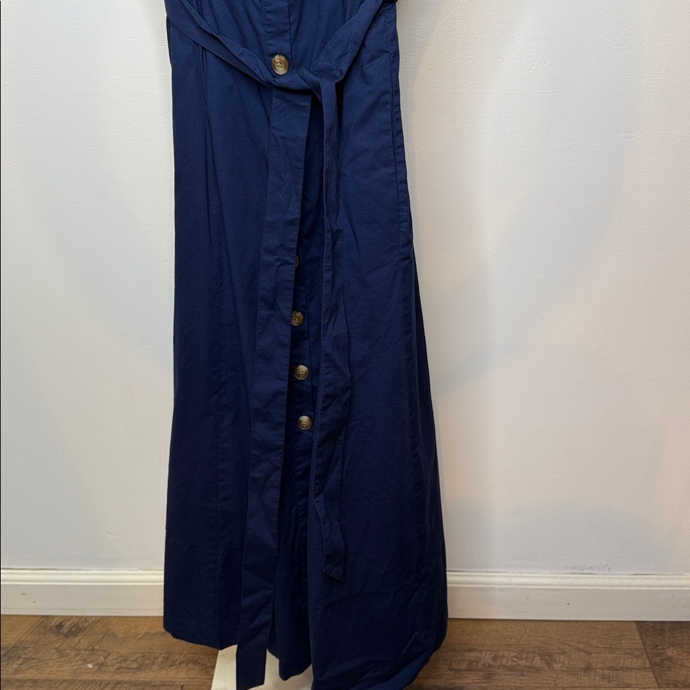 NWT J Crew Factory Button-front belted midi dress Navy - Picture 3 of 6